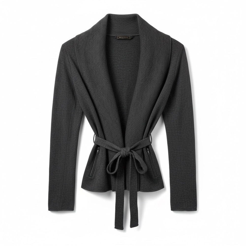 BCBGMaxAzria Y2K 2000's Merino Wool Wrap Jacket Cardigan | Cozy Gray | Small